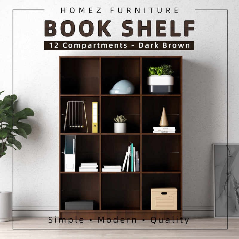 Book Shelf Book Rack Divider Cabinet with 12 Compartments - HMZ-FN-BS-1003