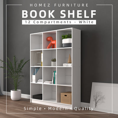 Book Shelf Book Rack Divider Cabinet with 12 Compartments - HMZ-FN-BS-1003