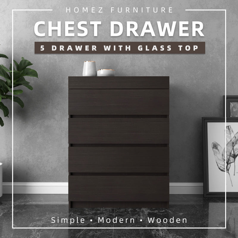 5 Layers Chest Drawer with Glass Display Top - CD-7006