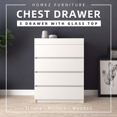 5 Layers Chest Drawer with Glass Display Top - CD-7006