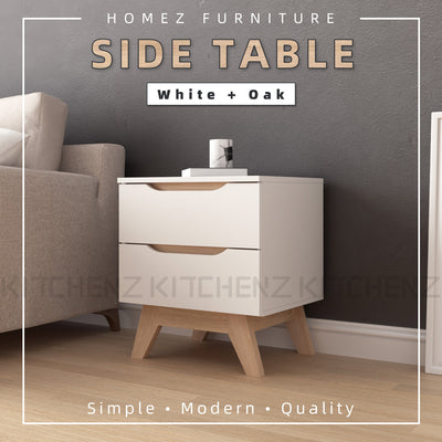 2FT Simona Series Modernist Design Side Table With 2 Drawer - HMZ-FN-ST-5448-WT