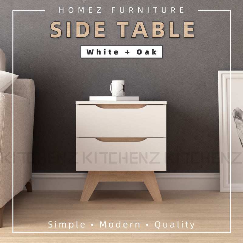 2FT Simona Series Modernist Design Side Table With 2 Drawer - HMZ-FN-ST-5448-WT