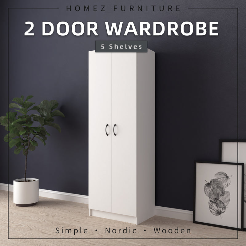 2 Door Wardrobe Bigger Size with 5 Shelves (180cm Height) HMZ-FN-WD-6002