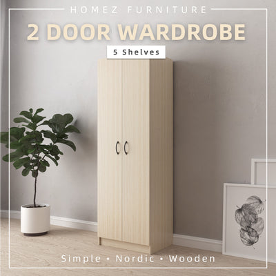 2 Door Wardrobe Bigger Size with 5 Shelves (180cm Height) HMZ-FN-WD-6002