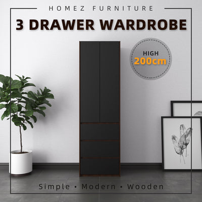 200cm High 2 Door Wardrobe With 3 Drawer - HMZ-FN-WD-6007