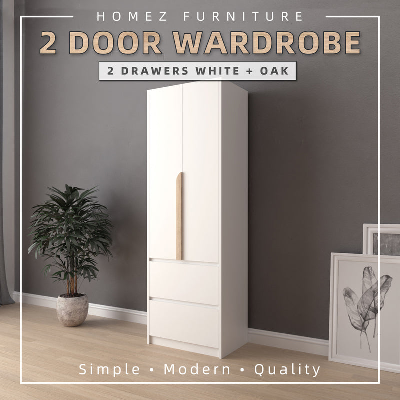 2FT Simona Series 2 Door Wardrobe With 2 Drawers - HMZ-FN-WD-S3012/S4012