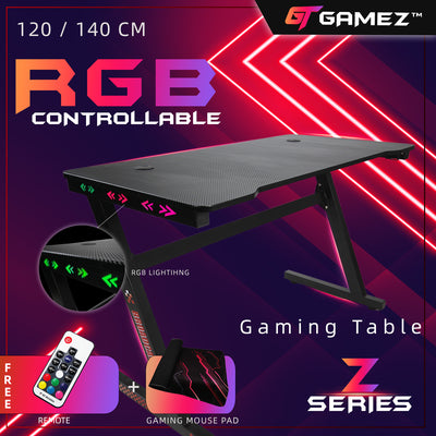 GTGAMEZ Z Series LED Lighting Carbon Fiber Surface E-sports RGB Gaming Table/Gaming Desk-HMZ-GT-JF-12060/14060-ZL-BK-LED