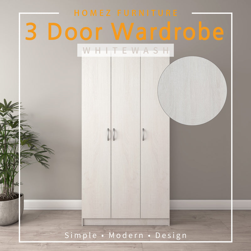 3 Door Wardrobe HMZ-WD-DT-6001 with 6 Shelves - 3FT