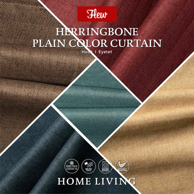 Flew Herringbone Plain Color Blackout Curtain Panel 100cm X 250cm