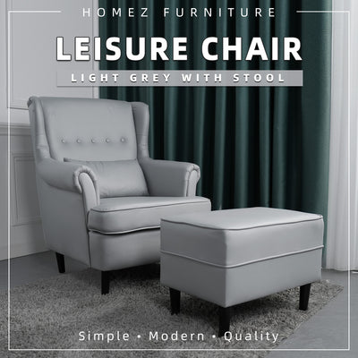 (Self-assembly) 1 Seater Leathaire Leisure Chair with Stool / Light Grey /Dark Grey - HMZ-FN-SF-588