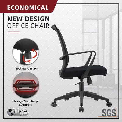 IVY Economical Mesh Office Chair with Ergonomic Design / Black - HMZ-OC-MB-IVY-BK+BK