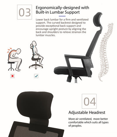 Mesh Office Chair HMZ-OC-HB-836 with Ergonomic Design & Chrome Leg - Black