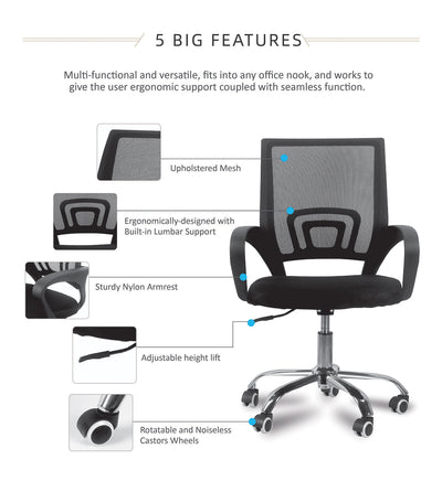 Mesh Office Chair HMZ-OC-MB-6020 with Ergonomic Design & Chrome Leg  - Black