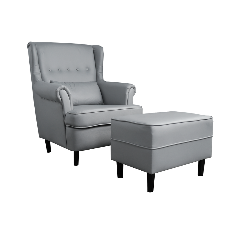 (Self-assembly) 1 Seater Leathaire Leisure Chair with Stool / Light Grey /Dark Grey - HMZ-FN-SF-588