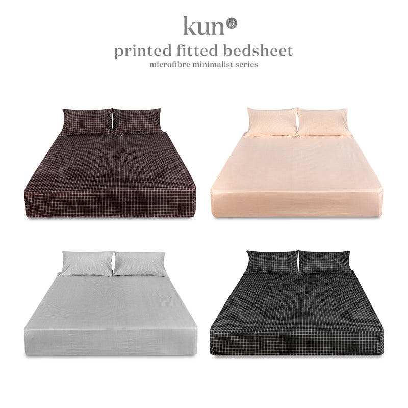 (New Arrival) Kun Minimalist Printed Design Premium Microfibre Fitted Bedsheet Only - Available In 4 Sizes