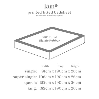 (New Arrival) Kun Minimalist Printed Design Premium Microfibre Fitted Bedsheet Only - Available In 4 Sizes