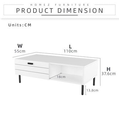 (Self-assembly) 3.5FT Jasmine Series Coffee Table with Metal Leg - HMZ-FN-CT-J1100-WT