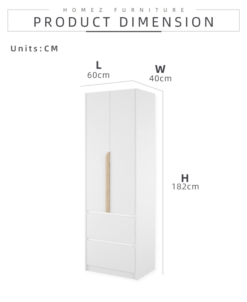 2FT Simona Series 2 Door Wardrobe With 2 Drawers - HMZ-FN-WD-S3012/S4012