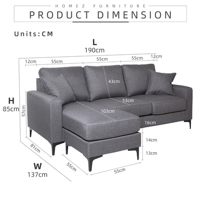 (Free Installation) 3 Seater Sofa Set L Shape Sofa Set Linen Fabric Sofa Metal Leg Removeable Pillow Cover - AE313