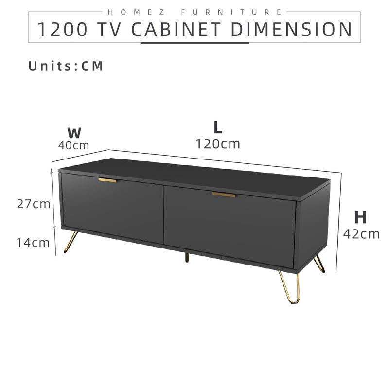(Self-assembly) 4FT Stellate Series Tv Cabinet Modern Design Tv Rack / Console with Metal Leg - TC-1200-DGY