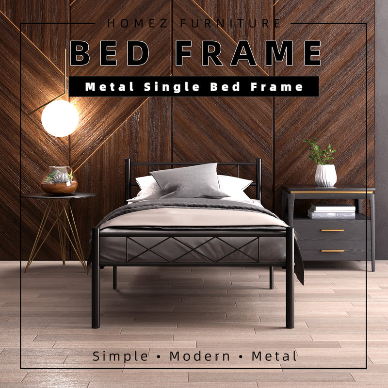 Single Modern Metal Bed Frame European Style Design Satin White / Black - 3VSH900W