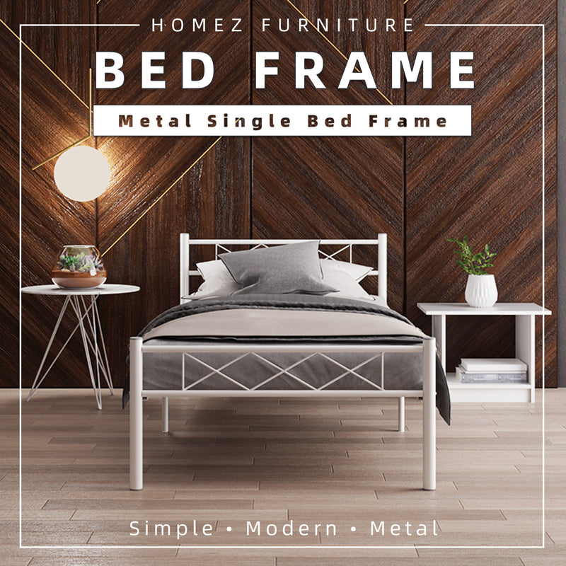 Single Modern Metal Bed Frame European Style Design Satin White / Black - 3VSH900W