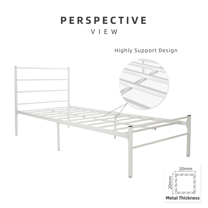 (Self-assembly) Single Modern White Metal Bed Frame with European Style Design-SSH-BF-7001-JOY-BED-WHT