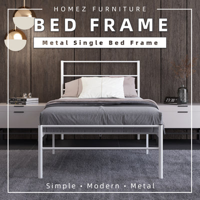 (Self-assembly) Single Modern White Metal Bed Frame with European Style Design-SSH-BF-7001-JOY-BED-WHT