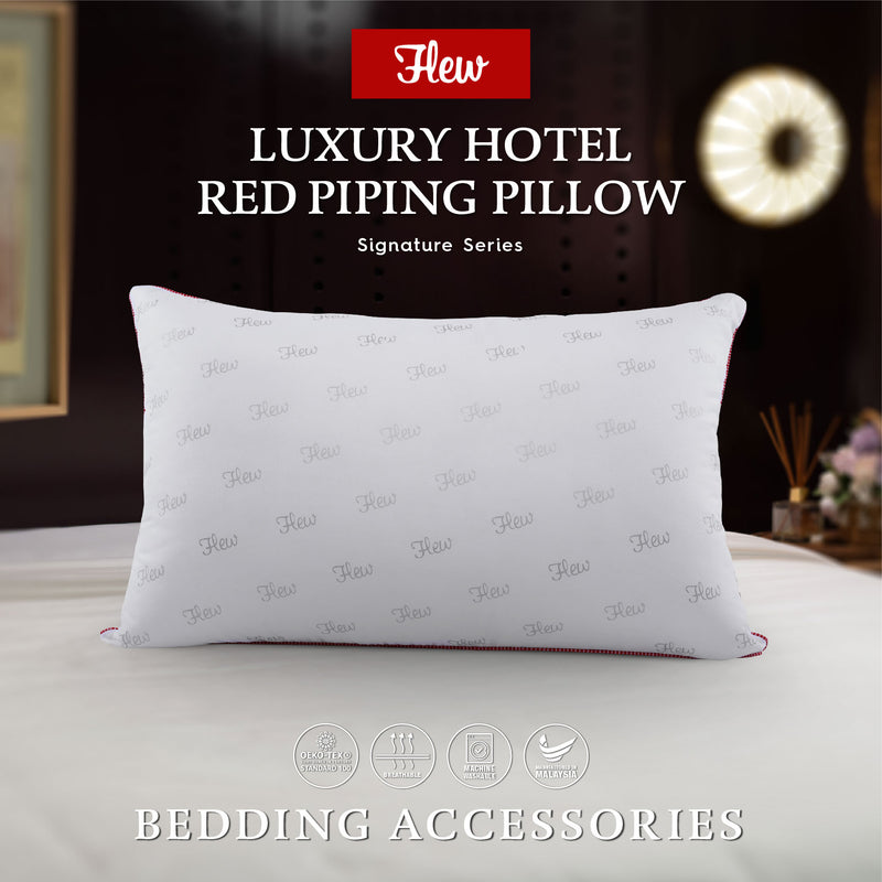 Flew Signature Series Luxury Hotel Red Piping Pillow (18” x 28” x 1200g)